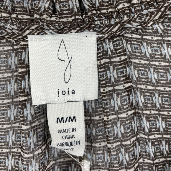 ** NEW Joie Sheer Brown Patterned V Neck Ruffle Shoulder Blouse Size M - Picture 4 of 6